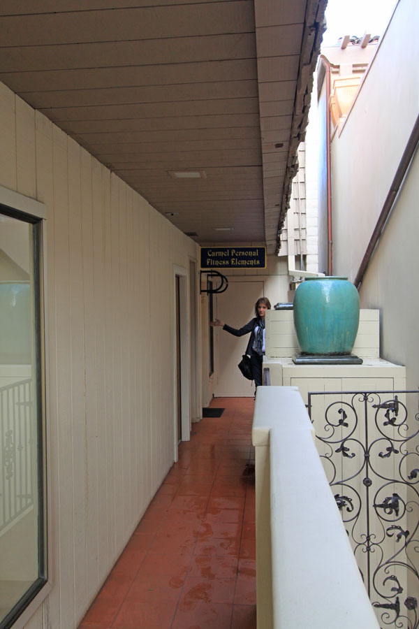 Walkway between buildings to the rear stairway.