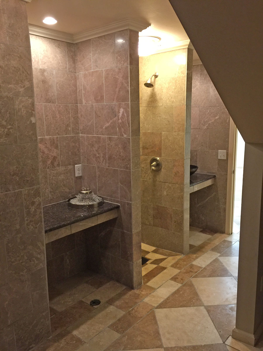 From inside office looking out; counter/coffee nook.