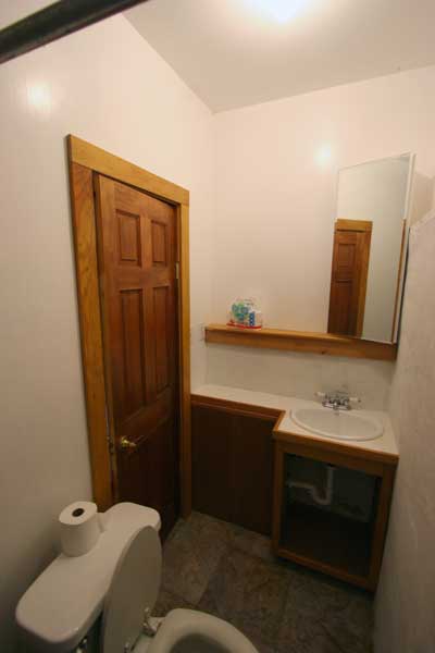 Small bathroom with shower.