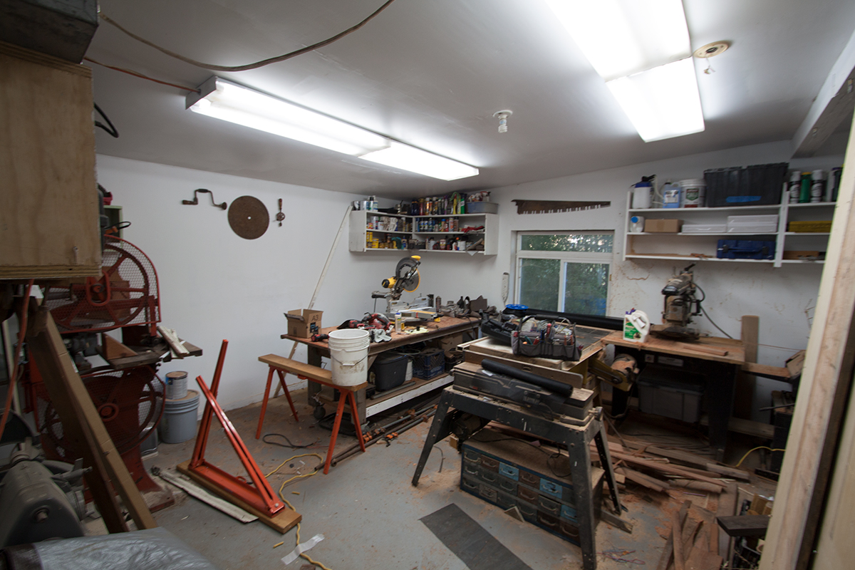 The shop is 18 x 24 and is truly multipurpose room.