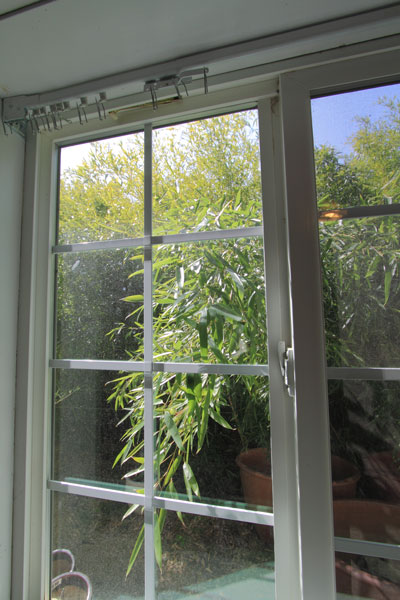 Insulated windows with a bamboo view.